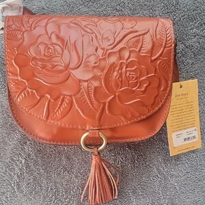 Rose Tooled Leather Crossbody Bag - Tan